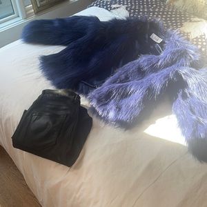 stunning royal to navy blue shaggy faux fur coat!!